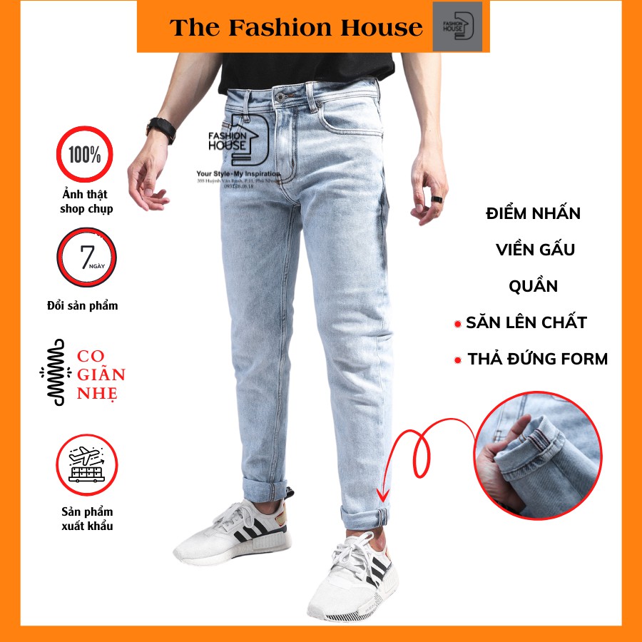 Quần Jean Nam Cao Cấp Chất Bò Wash Đẹp Xanh Nhạt Quần Bò Nam Dáng Slimfit Chất Dày Co Dãn Nhẹ The Fashion House M021