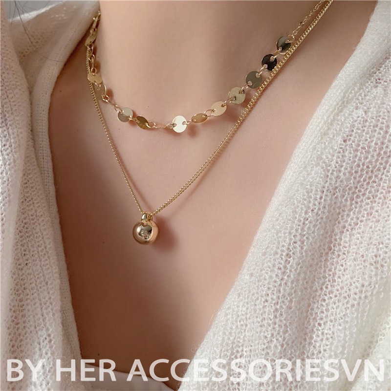 [Mã FAMARAL2 giảm 10K đơn 50K]Dây chuyền vòng cổ nữ dải tròn chocker 2 tầng mạ bạc 925 xinh xắn Her Accessories C18