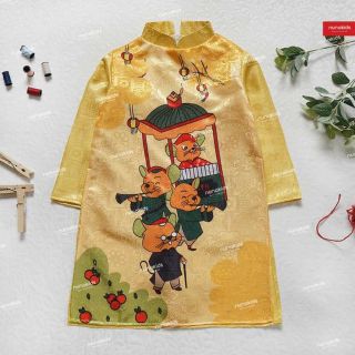 Áo dài canh tý cho bé trai màu vàng