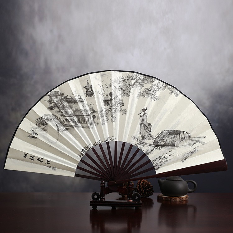 Quạt cổ trang nam Hoa sen loại to
