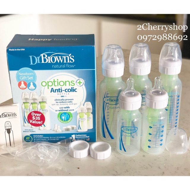 Bộ 5 bình sữa Dr Brown’s cổ hẹp MẪU MỚI Plus + (120ml&amp;250ml)