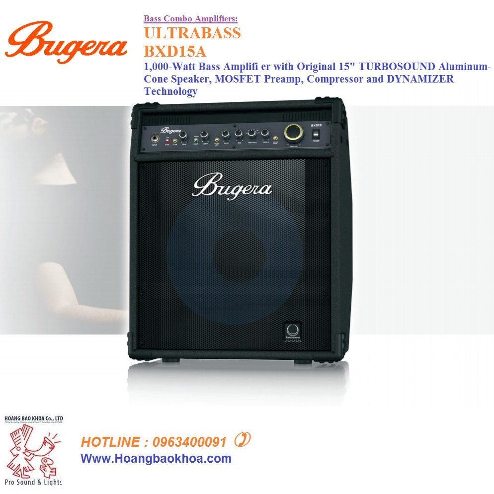 BUGERA BXD15 - Loa Liên Công Suất cho Ghi ta Bass 1000 Watts - củ loa TURBOSOUND 15"