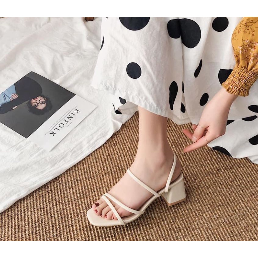 Dép cao gót quai mảnh mùa hè 2022 size 35-43 -Sandal đến vuông 4 cm quai mảnh cực êm chân A-12