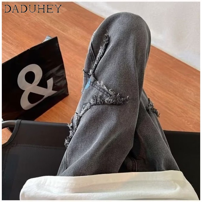 DaDuHey Autumn Thin Trendy Hong Kong Style Ripped Jeans Ins Male Straight Loose Casual Cropped Pants