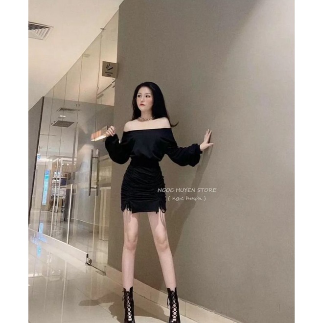 đầm body tay dài lệch vai