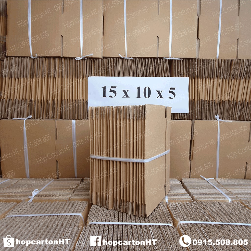 15x10x5 Combo 10 hộp carton, thùng giấy cod gói hàng, hộp bìa carton đóng hàng giá rẻ