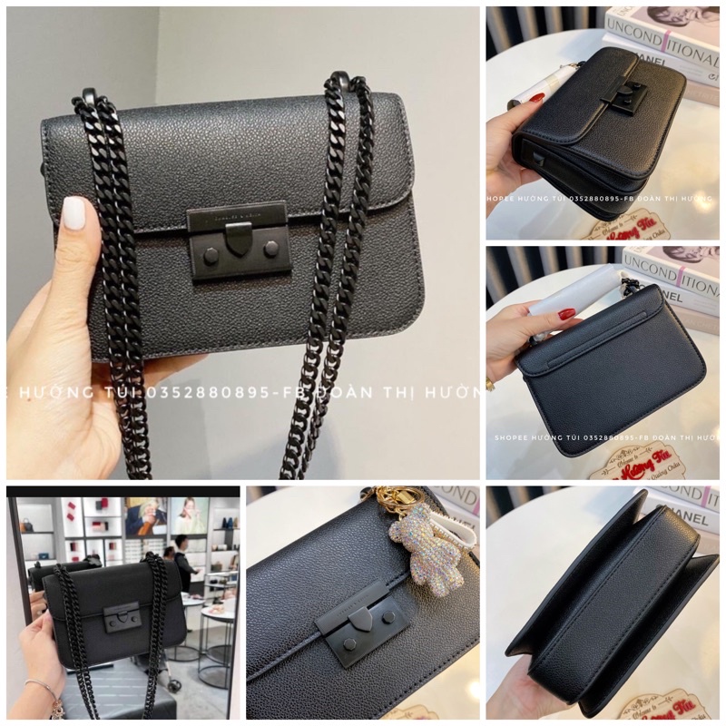 Túi Chữ C full đen size 18 hàng đẹp bỏ vừa điện thoại