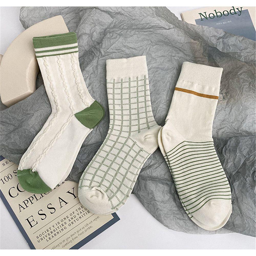 1 Đôi Vớ Cotton Nữ Co Dãn Họa Tiết Sọc Ngang Phong Cách Vintage MIHAN1