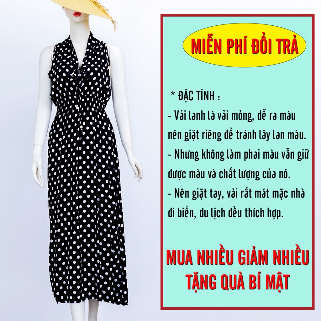 Váy maxi lanh dáng suông đuôi có mặc nhà thoải mái AMYR - Đầm maxi trung niên mặc nhà lanh siêu mát VA060