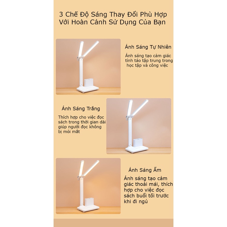 Đèn LED Để Bàn Học Bàn Làm Việc KUNBE, Thiết Kế Sáng Tạo Với 2 Thanh Led Rời Kèm Hộc Đựng Bút Tiện Lợi