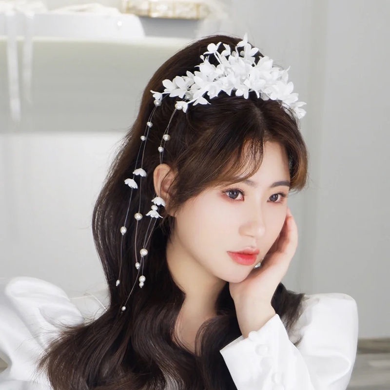 [Aishang Đẹp Mắt] Băng Đô Hoa Trắng Vải Gạc Phụ Kiện Trang Điểm Cô Dâu Đám Cưới Và Trang Điểm Cài Tóc Bện Đơn Giản
