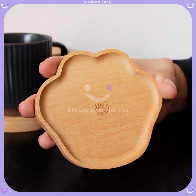 Lót cốc gỗ hình bàn chân mèo cưng xỉu