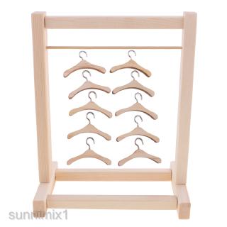 Doll Fairy Wooden Clothes Hanging Shelf w/10pcs Hangers for 12” Blythe Doll