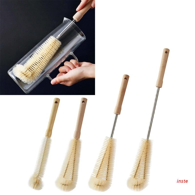 Cọ Vệ Sinh Bình Trà / Cà Phê Hình Chữ L Thiết Kế Tay Cầm Bằng Gỗ Tiện Lợi