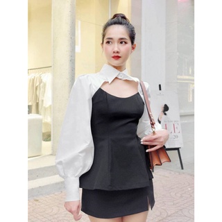 Áo Peplum Cổ Sơ Mi (Đen phối Trắng)
