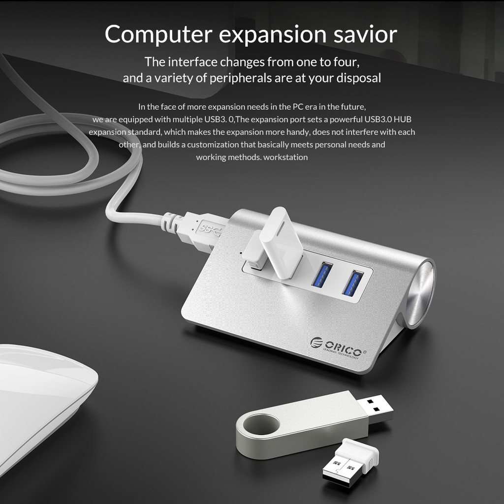 Hub USB Orico M3H4-V1 Làm Từ Nhôm 4 Cổng USB 3.0 Nhỏ Gọn Tốc Độ Cao Cho Máy Tính Xách Tay PC Với Cáp 1M