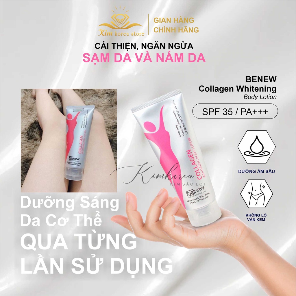 Kem chống nắng toàn thân dưỡng trắng nâng tone mềm mịn Benew collagen whitening Spf35+ pa+++