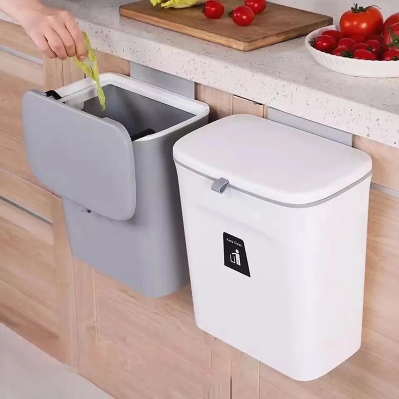 Thùng Rác Gắn Tường Cỡ Lớn 7L/9L Có Nắp Đậy Tiện Dụng Cho Nhà Bếp/ Nhà Tắm