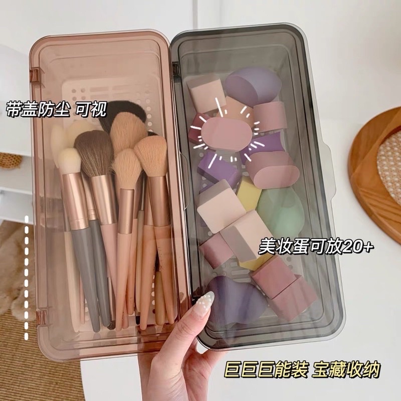 Hộp Đựng Cọ Trang Điểm Trong Suốt Cỡ Lớn Chống Bụi Tiện Dụng Giá Đỡ