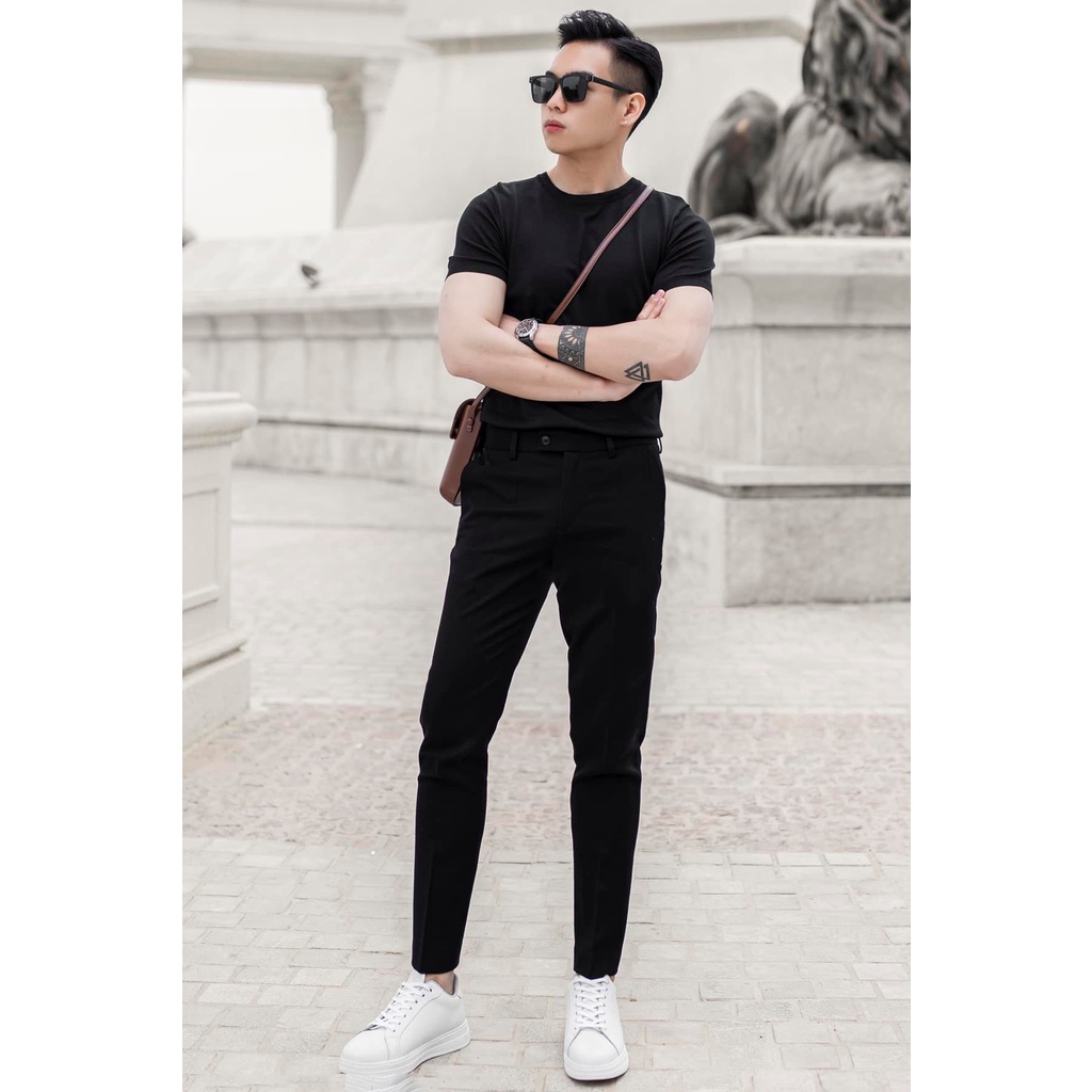 Quần Tây Đen Hàn Quốc Nam Dáng Baggy Ống Rộng Suông Chất Co Giãn Nhẹ