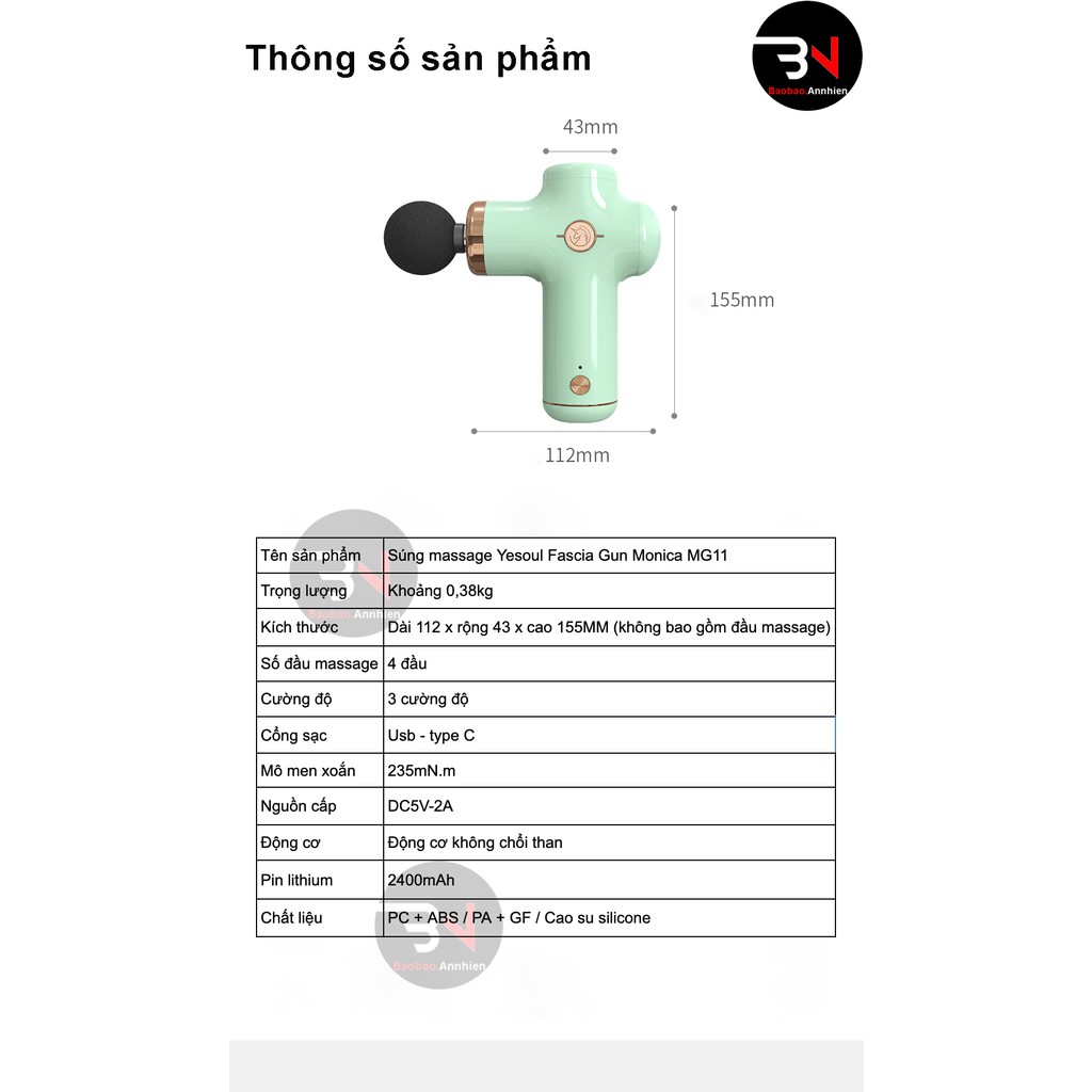 Súng massage Xiaomi Yesoul Fascia Gun Monica MG11 Giảm căng cơ đau mỏi cổ vai gáy