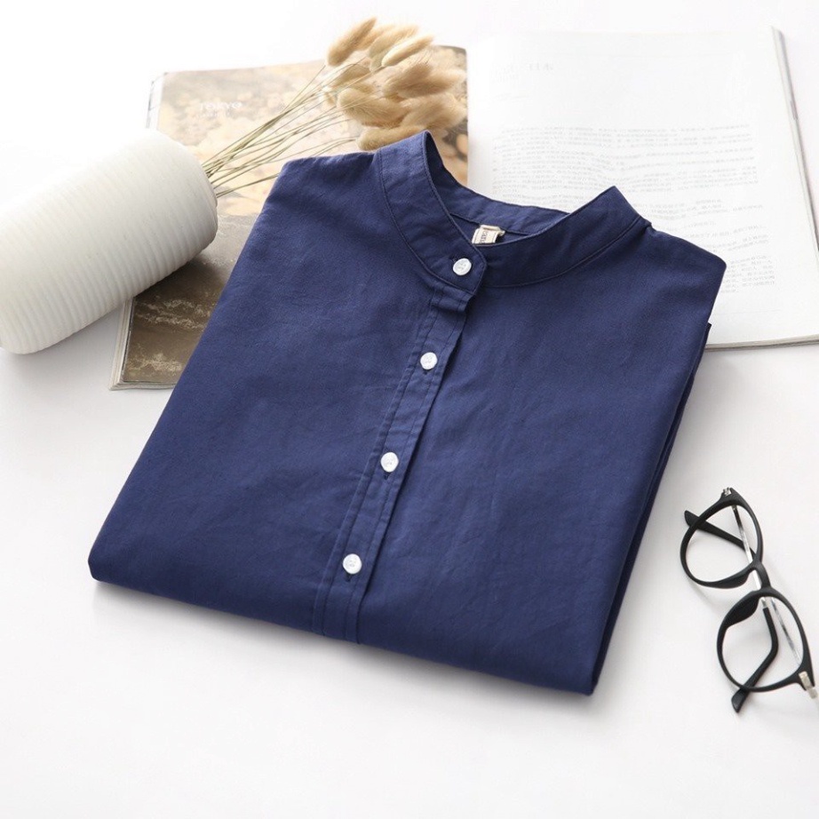 Áo Sơ mi nam vải đũi cổ đứng dài tay cao cấp SM01