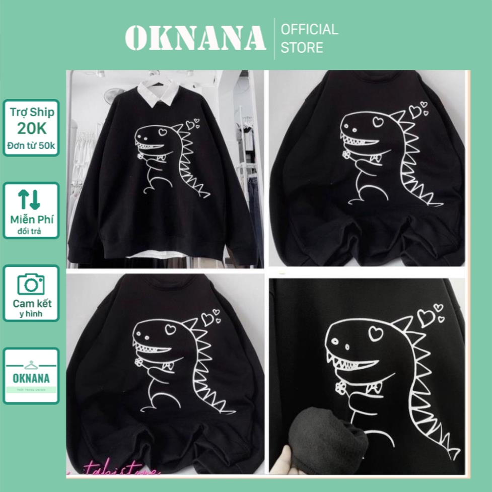 Áo sweater nỉ ngoại đầu mùa siêu đẹp dưới 70kg - Sweater nỉ bông cotton tàu Khủng Long cute