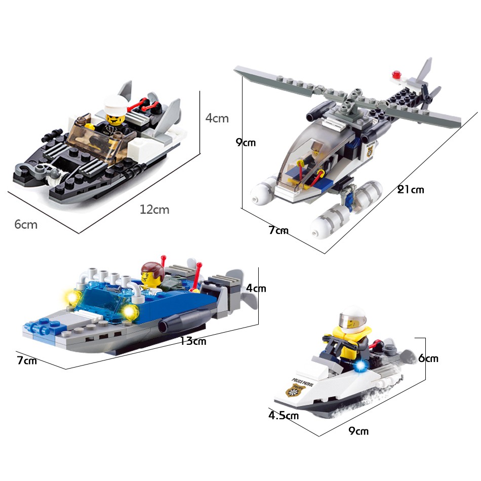 [Mã TOYDEC hoàn 20K xu đơn 50K] Bộ LEGO 536 mảnh HUIQIBAO TOYS chủ đề cảnh sát biển cho trẻ em