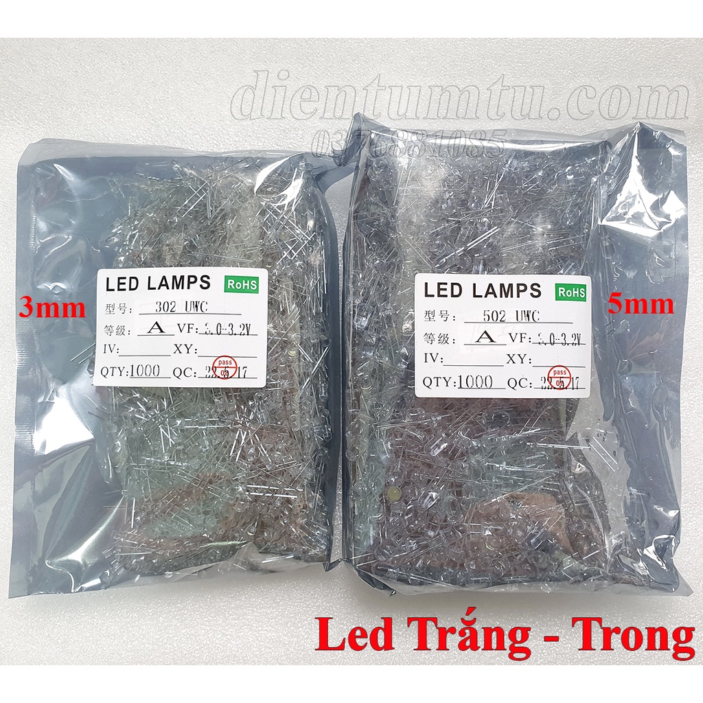 Túi Led Phủ Màu 3mm / 5mm (F3 - F5 1000con/Túi ) - Vàng , Đỏ, Xanh Lá , Xanh Dương, Trắng - Loại Tốt