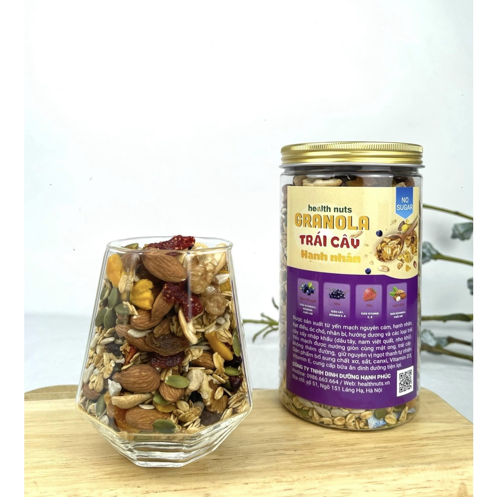 Granola siêu hạt ăn kiêng vị trái cây hạnh nhân ngũ cốc không đường thơm ngon