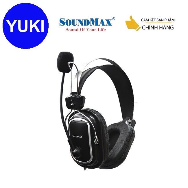 Tai nghe chụp tai kèm mic Soundmax AH-302 Đen YUKI phân phối Chính Hãng 100%_Bảo Hành 12 tháng