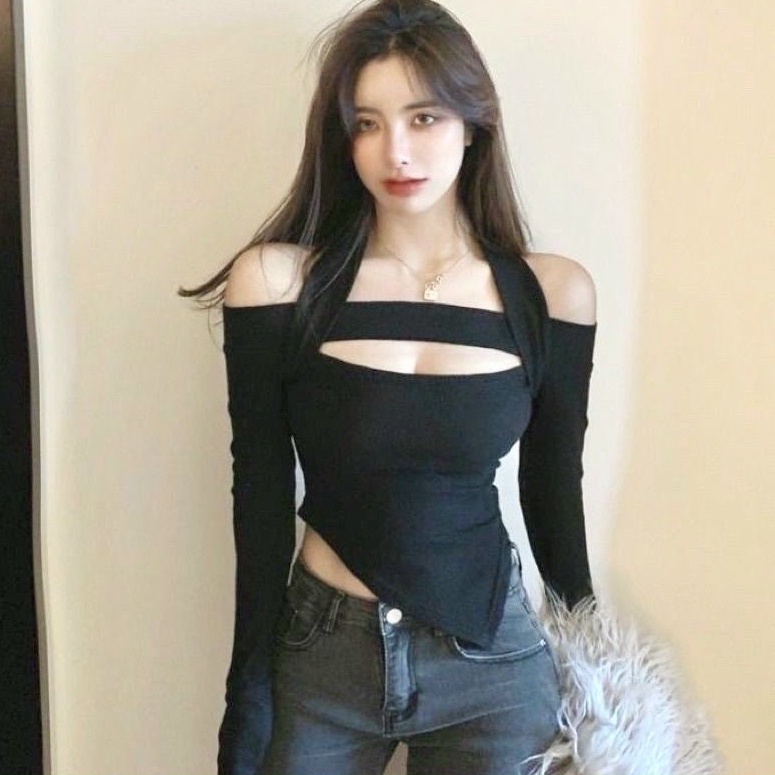 Áo thun dây choàng cổ tà xéo 1 bên