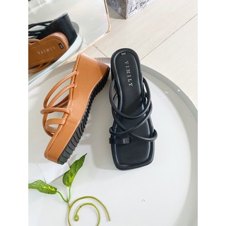 DÉP ĐẾ XUỒNG QUAI MẢNH XỎ NGÓN 7CM - DÉP XUỒNG DÂY CHÉO ĐẾ CAO 7 CM XỎ NGÓN NỮ - ĐEN - NÂU CAM
