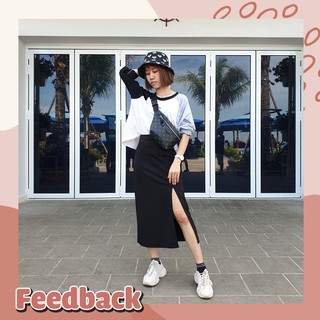 [CHÂN VÁY-có ảnh feedback] Váy đen dáng ôm xẻ tà Cheungsam Skirt