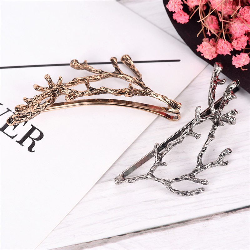 ❤ Kẹp Tóc Kim Loại Xi Vàng / Bạc Hình Cành Cây