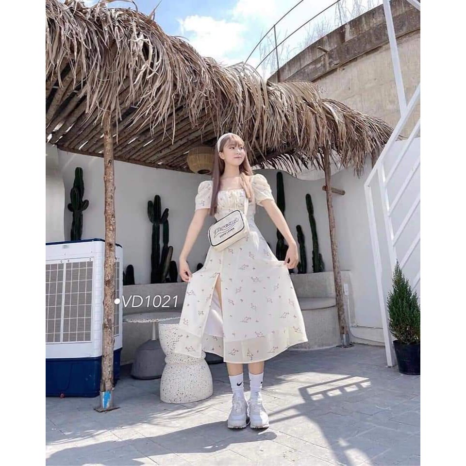 Đầm hoa vintage, đầm nữ dáng xòe đẹp, chất vải mịn mát, freesize phom dưới 55kg