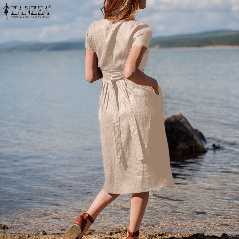 Zanzea Đầm Chữ A Tay Ngắn Cổ Chữ V Thời Trang Cho Nữ