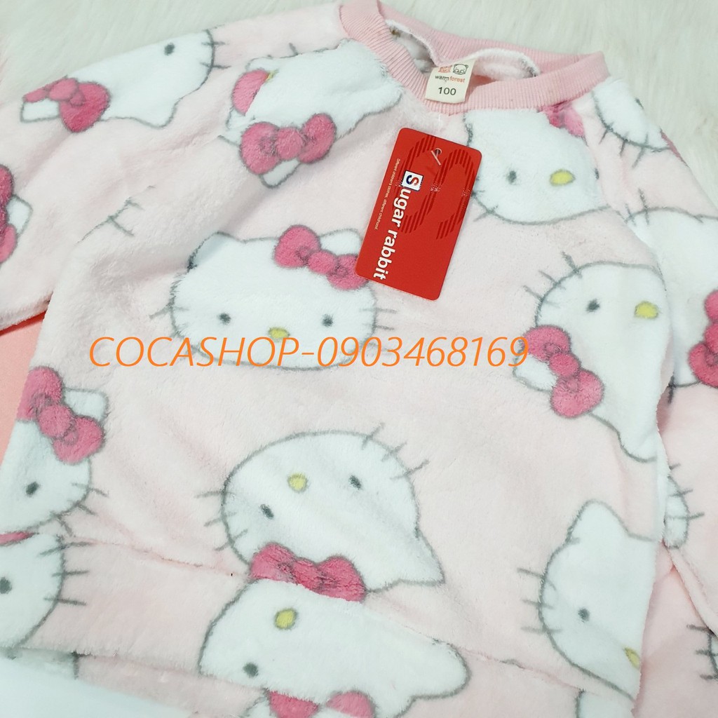 Bộ nỉ băng lông mềm mịn màu hồng phấn họa tiết mèo hello kitty  size 100-140 (2-6Y)