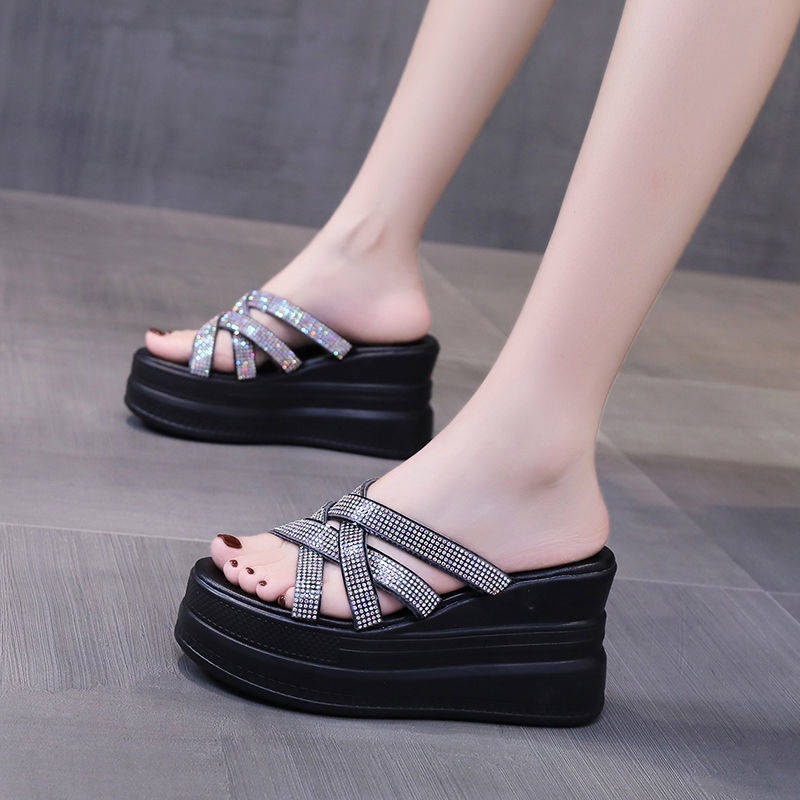 Dép đế cao Dép Sandal Đế Dày Mũi Tròn Thời Trang Đi Biển Mùa Hè