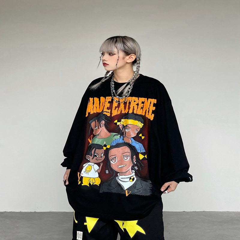 Áo sweater IELGY vải cotton mỏng dáng rộng dài tay cổ tròn phong cách retro thời trang Âu Mỹ cho nữ