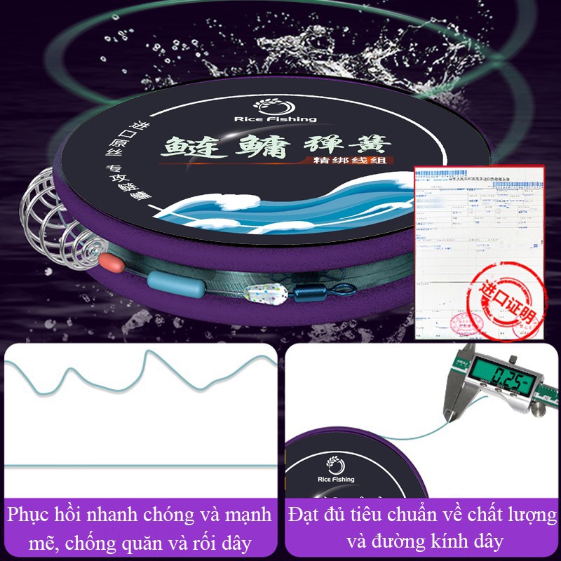 Bộ 2 Dây Trục Câu Đài Rice Fishing Nâng Cấp Lò Xo Phân Tấn Mồi, Tạo Ổ  Buộc Sẵn Cước Câu Cá Tàng Hình Kèm Hộp Đựng DC-13