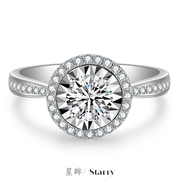 Nhẫn mặt tròn đính đá Pt950 thời trang cho nữ