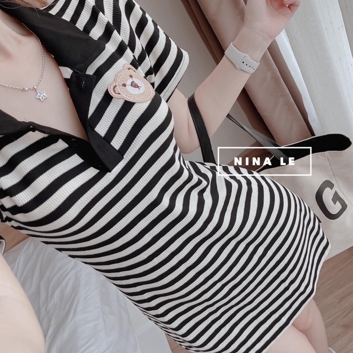 Đầm váy nữ polo kẻ sọc sang chảnh thiết kế tay ngắn cổ sơ mi váy thời trang mùa hè