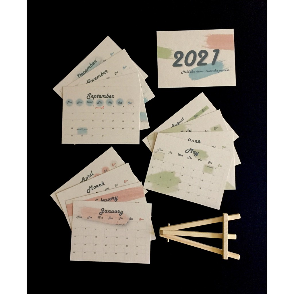 Lịch năm 2021 đa sắc - Giá vẽ gỗ mini trang trí bàn học (MIỄN PHÍ in tên riêng, quote), có âm lịch