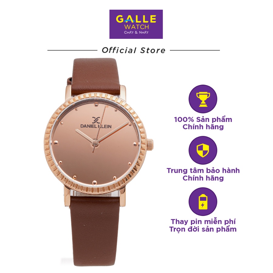 Đồng hồ dây da nữ chính hãng Daniel Klein DK.1.12533.3 chống nước, mặt số tráng gương, cọc số cách điệu cao cấp
