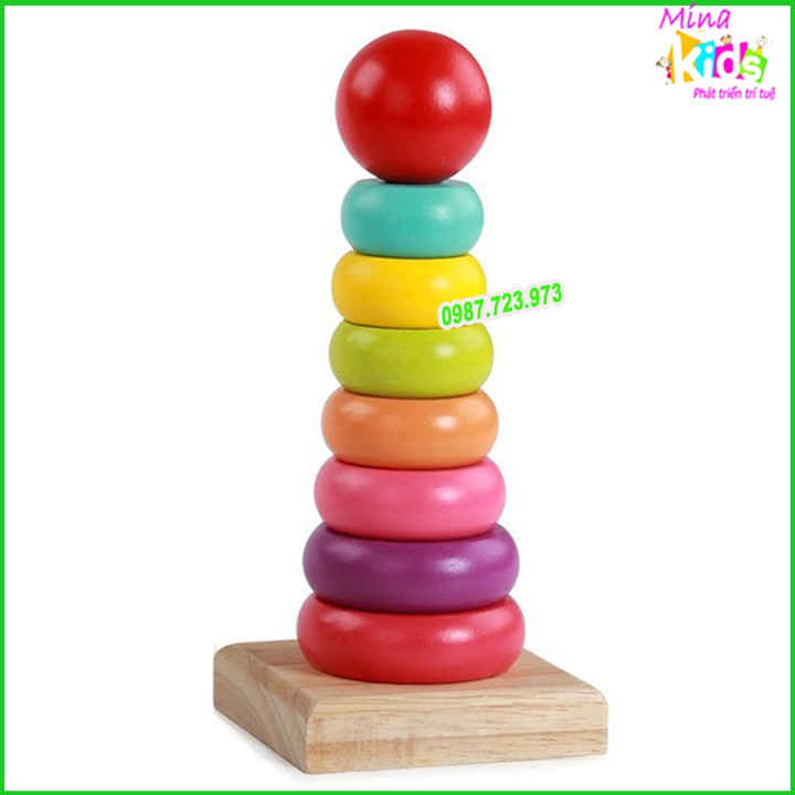 Đồ Chơi Cầu Vồng Gỗ Size To Tháp 7 Tầng Cho Bé - Kích Thước 20 x 9 x 9Cm