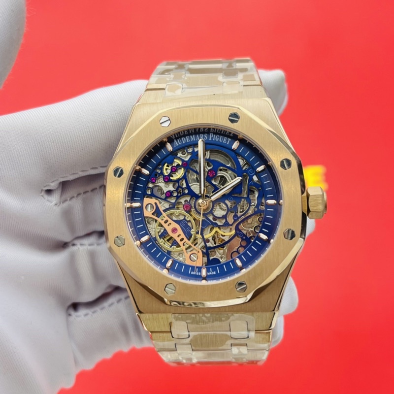 Đồng hồ cơ nam AP lộ cơ 2 mặt máy nhật mạ vàng 18k