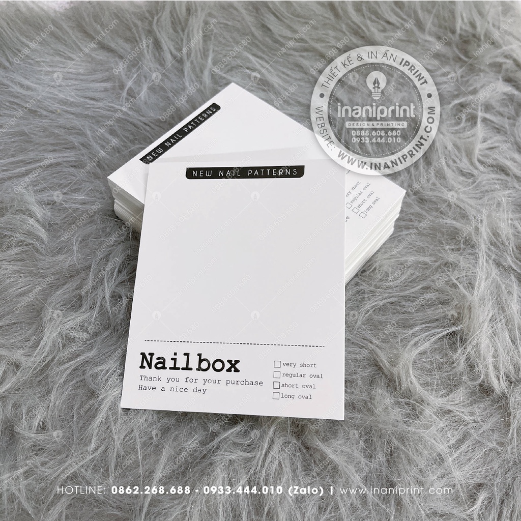Bìa Nailbox - Thẻ Nail Box - Tag Gắn Móng Tay Giả Giá Rẻ - Size 9x11cm - Giấy C300 - Cán màng mờ 2 mặt