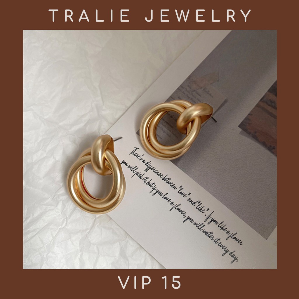 Khuyên tai Hàn Quốc nữ, Bông tai mạ vàng trẻ trung sành điệu thời trang cá tính giá rẻ Tralie Jewelry, Chuôi bạc 925