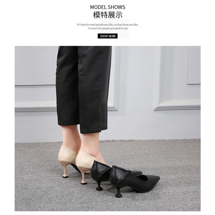 Giày cao gót da mềm mũi nhọn màu đen thời trang công sở thanh lịch cho nữ 2021